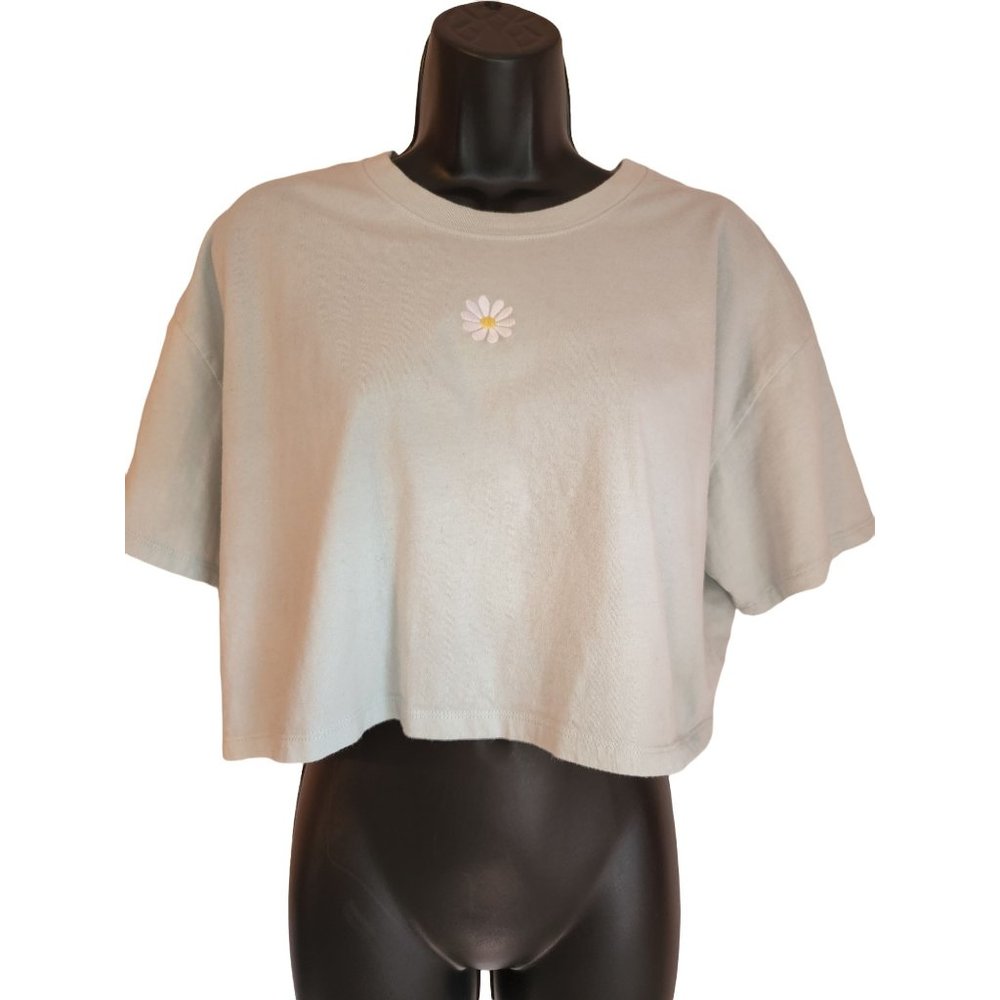 Hollister M Daisy Light Green Crewneck Crop Top Tee - Picture 1 of 3